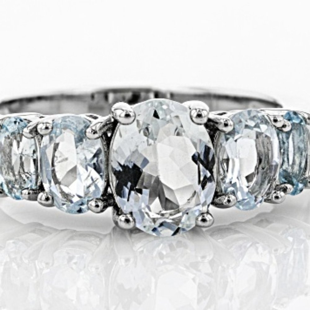 NEW and NEVER Worn Blue Aquamarine Rhodium Over Silver Ring